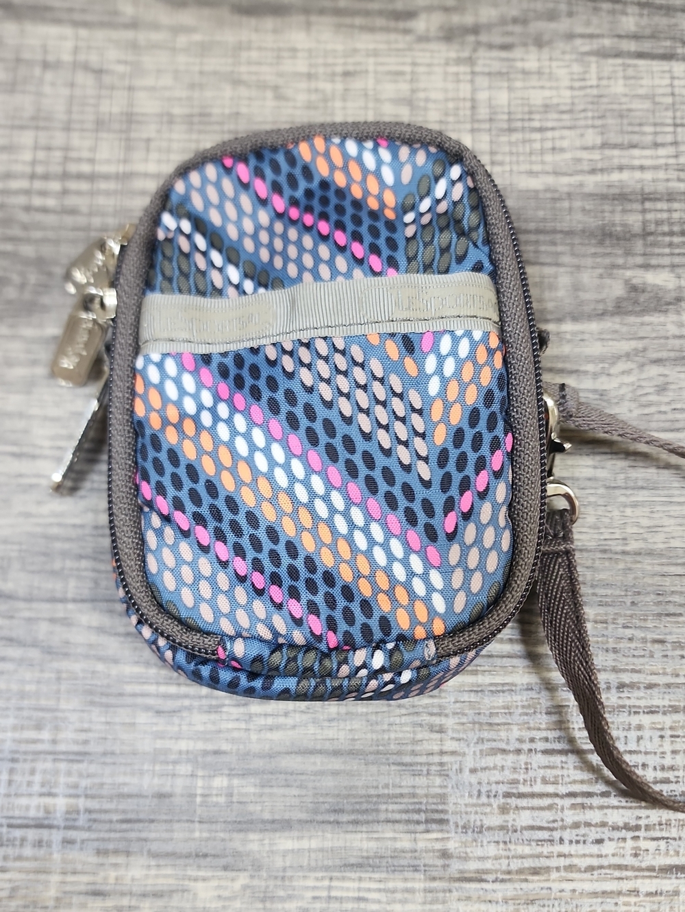 LeSportsac Patterned Compact Zip Pouch - Blue with Pink & Orange Accents